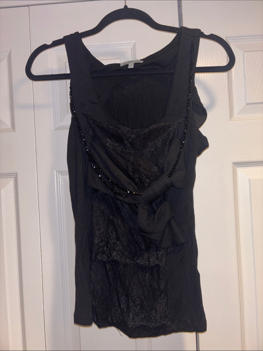 Black Beaded Lace Accent Women's Tank Top